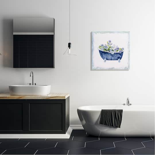 Stupell Industries Charming Blue Foral Bathtub Botanical Canvas Wall Art